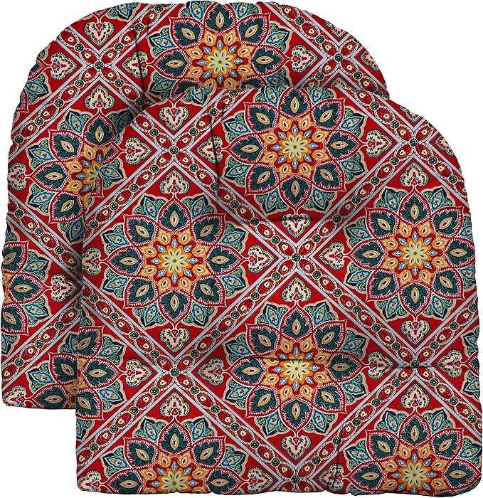 RSH DECOR: Tufted U-Shape Wicker Seat Cushions Set of 2 | 19” x 19” | All-Weather Spun Fabric | Water-Resistant | Outdoor Chair Cushions for Patio Furniture | Medlo Sonoma