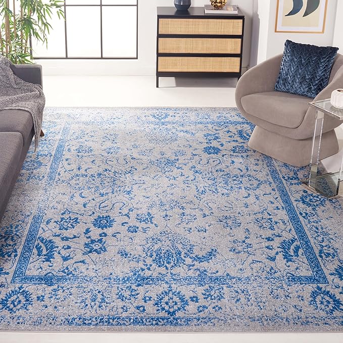 SAFAVIEH Area Rug 11x15 - Adirondack Collection - Large - Grey & Blue, Distressed Vintage Floral Design, Non-Shedding & Easy to Clean, Ideal for Living Room, Bedroom, Dining Space (ADR109A)