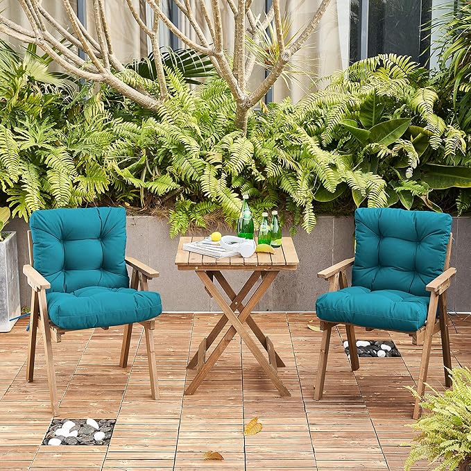 ARTPLAN Seat/Back Outdoor Chair Cushion,Set of 4 Patio Chair Cushion with Tie,Tufted Replacement for Patio Furniture,20x20x4 Inches,4 Count