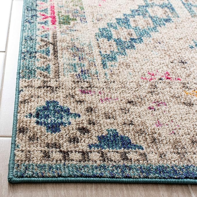 SAFAVIEH Madison Collection Accent Rug - 2'6" x 4', Dark Blue & Yellow, Boho Distressed Design, Non-Shedding & Easy Care, Ideal for High Traffic Areas in Entryway, Living Room, Bedroom (MAD418N)