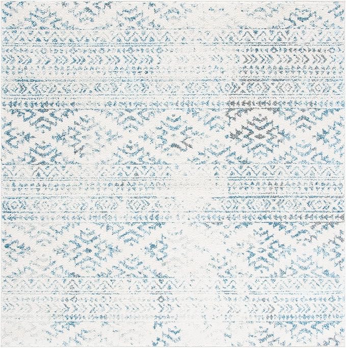 SAFAVIEH Tulum Collection Area Rug - 10' Square, Ivory & Turquoise, Moroccan Boho Tribal Design, Non-Shedding & Easy to Clean, Ideal for Living Room, Bedroom, Dining Space (TUL272E)