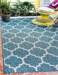 Unique Loom Outdoor Trellis Collection Area Rug (8' x 11' 4" Rectangle, Teal/ Gray)