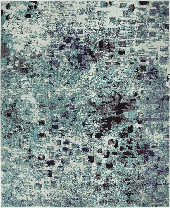 SAFAVIEH Monaco Collection Area Rug - 8' x 11', Light Blue & Multi, Boho Chic Abstract Watercolor Design, Non-Shedding & Easy Care, Ideal for High Traffic Areas in Living Room, Bedroom (MNC225J)