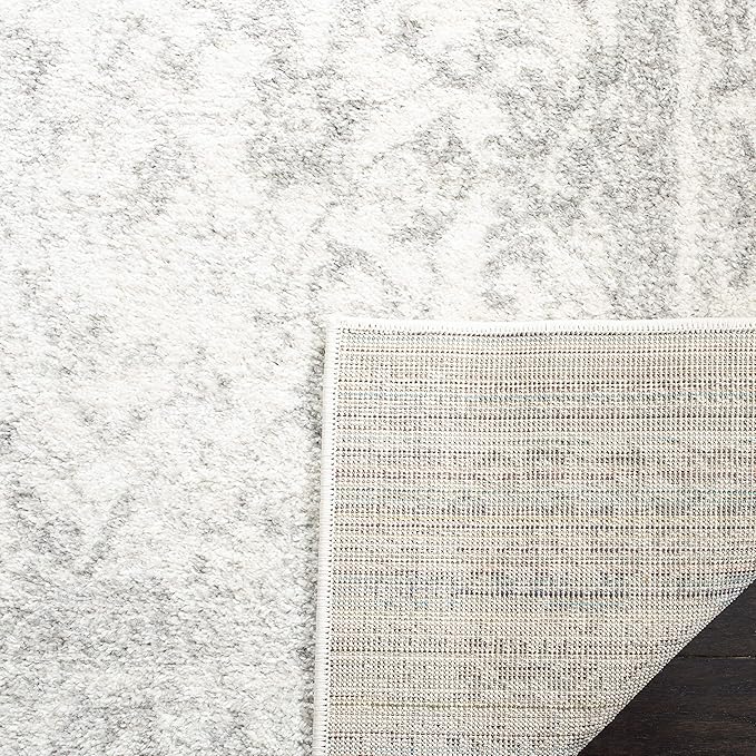 SAFAVIEH Adirondack Collection Area Rug - 9' Square, Ivory & Silver, Distressed Vintage Floral Design, Non-Shedding & Easy to Clean, Ideal for Living Room, Bedroom, Dining Space (ADR109C)