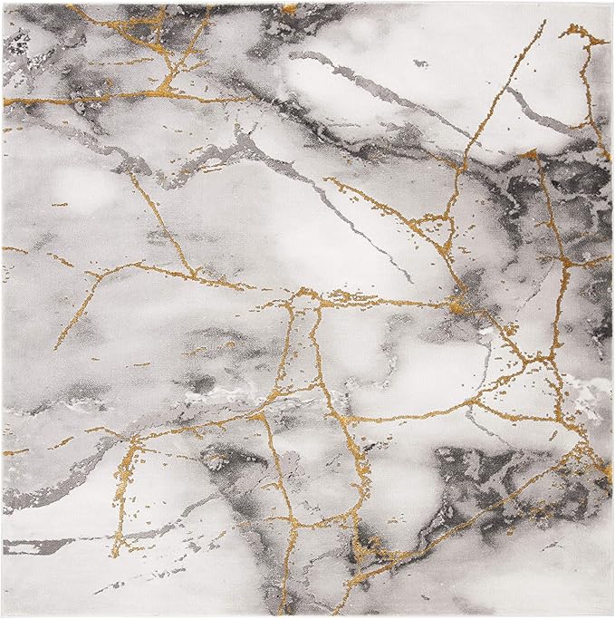 SAFAVIEH Craft Collection Area Rug - 5'3" Square, Grey & Gold, Modern Abstract Design, Non-Shedding & Easy Care, Ideal for High Traffic Areas in Living Room, Bedroom (CFT877F)