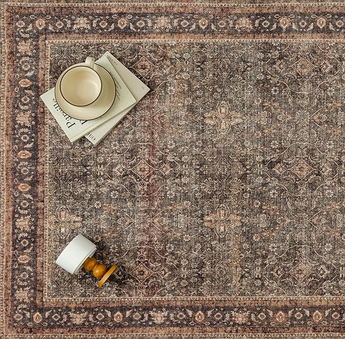 Entryway Area Rug 3x5 Brick Red Vintage Washable Office Carpet Traditional Distressed Indoor Entry Soft Non Slip Small Door Mat Retro Low Pile Thin Rug for Kitchen Laundry Bedroom