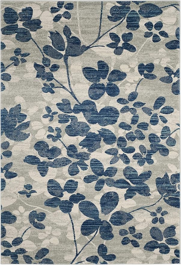 SAFAVIEH Evoke Collection 5'1" x 7'6" Grey/Light Blue EVK236J Floral Non-Shedding Living Room Bedroom Area Rug