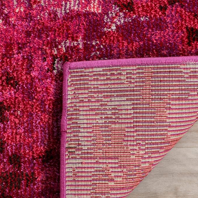 SAFAVIEH Monaco Collection Area Rug - 8' x 10', Fuchsia, Boho Chic Abstract Watercolor Design, Non-Shedding & Easy Care, Ideal for High Traffic Areas in Living Room, Bedroom (MNC225F)