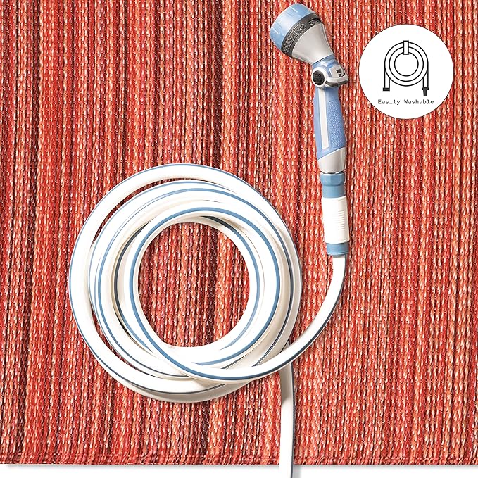 Fab Habitat Outdoor Rug - Waterproof, Fade Resistant, Crease-Free - Premium Recycled Plastic - Striped - Patio, Deck, Porch, Balcony, Laundry Room - Cancun - Sunset - 4 x 6 ft
