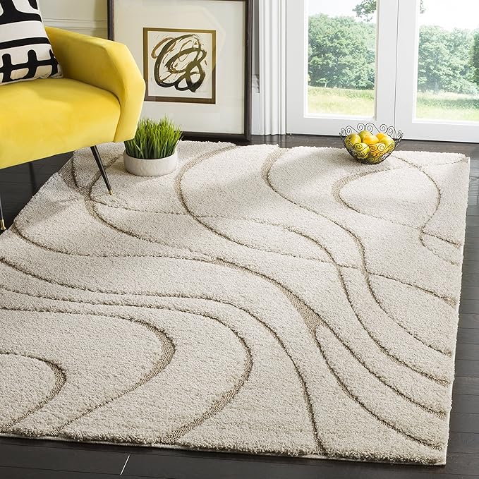 SAFAVIEH Florida Shag Collection Accent Rug - 3'3" x 5'3", Cream & Beige, Non-Shedding & Easy Care, 1.2-inch Thick Ideal for High Traffic Areas in Entryway, Living Room, Bedroom (SG471-1113)