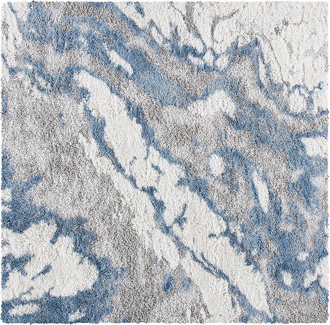 SAFAVIEH Horizon Shag Collection Area Rug - 5' Square, Grey & Blue, Modern Abstract Design, Non-Shedding & Easy Care, 2-inch Thick Ideal for High Traffic Areas in Living Room, Bedroom (HZN890G)