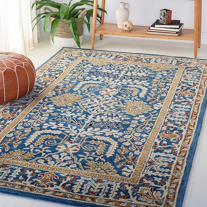 SAFAVIEH Antiquity Collection 4' x 6' Dark Blue/Multi AT64B Handmade Traditional Oriental Premium Wool Area Rug