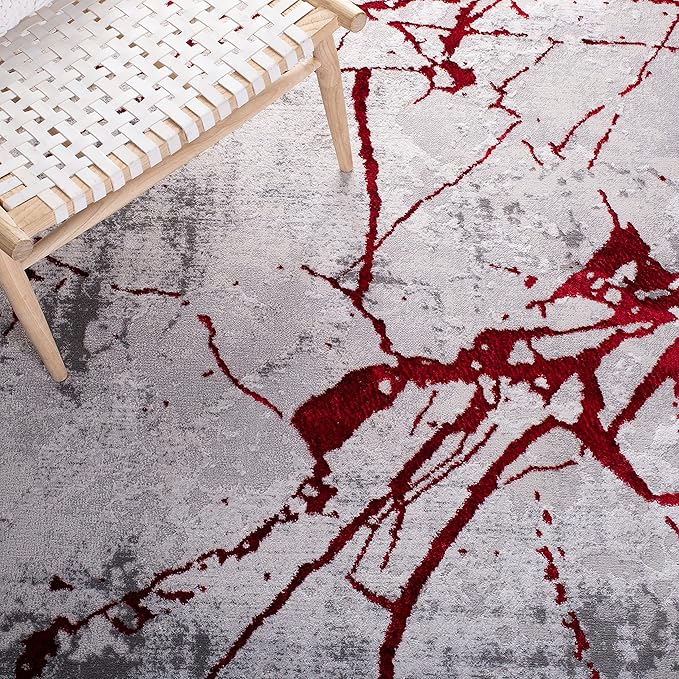 SAFAVIEH Amelia Collection Accent Rug - 4'5" x 6'5", Grey & Red, Modern Abstract Design, Non-Shedding & Easy Care, Ideal for High Traffic Areas in Entryway, Living Room, Bedroom (ALA293L)