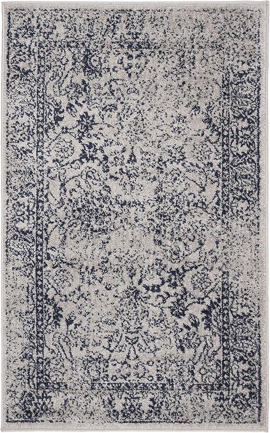 SAFAVIEH Adirondack Collection Accent Rug - 2'6" x 4', Grey & Navy, Distressed Vintage Floral Design, Non-Shedding & Easy to Clean, Ideal for Front Door, Kitchen, Entryway, Foyer (ADR109P)