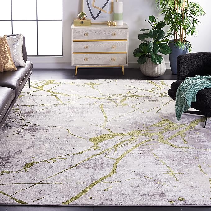 SAFAVIEH Area Rug 8x10 - Amelia Collection - Large - Grey & Green, Modern Design, Non-Shedding & Easy Cleaning, Ideal for Living Room, Bedroom, Office, Dining Space (ALA293J)