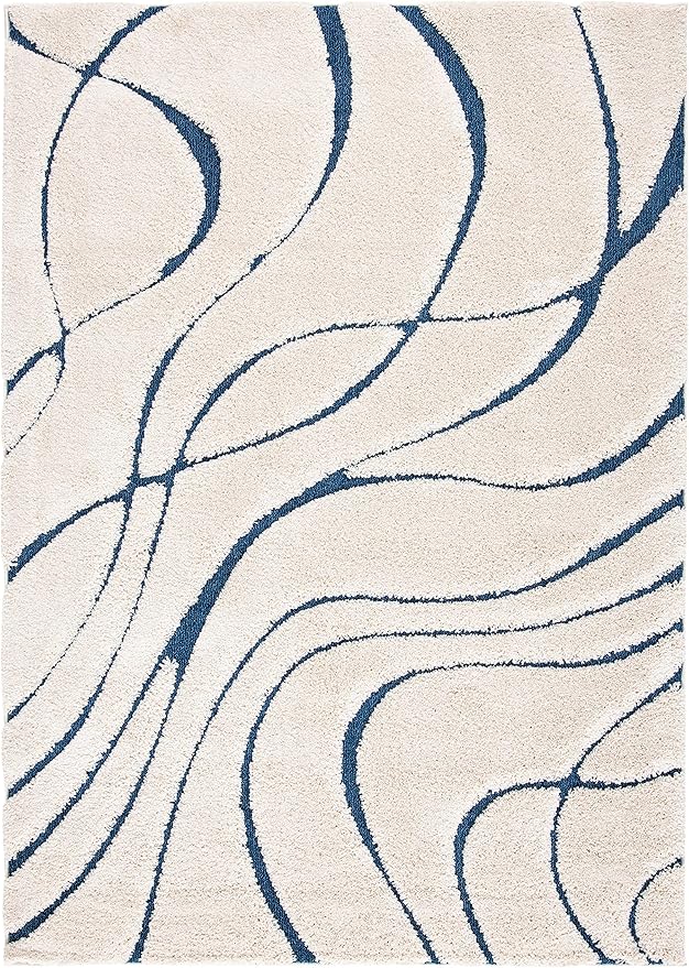 SAFAVIEH Florida Shag Collection Area Rug - 5'3" x 7'6", Cream & Blue, Non-Shedding & Easy Care, 1.2-inch Thick Ideal for High Traffic Areas in Living Room, Bedroom (SG471-1165)