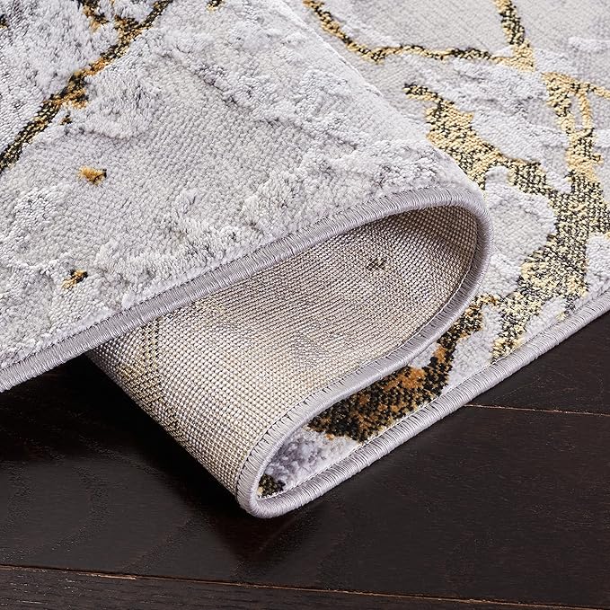 SAFAVIEH Amelia Collection Accent Rug - 4'5" x 6'5", Grey & Gold, Modern Abstract Design, Non-Shedding & Easy Care, Ideal for High Traffic Areas in Entryway, Living Room, Bedroom (ALA293G)