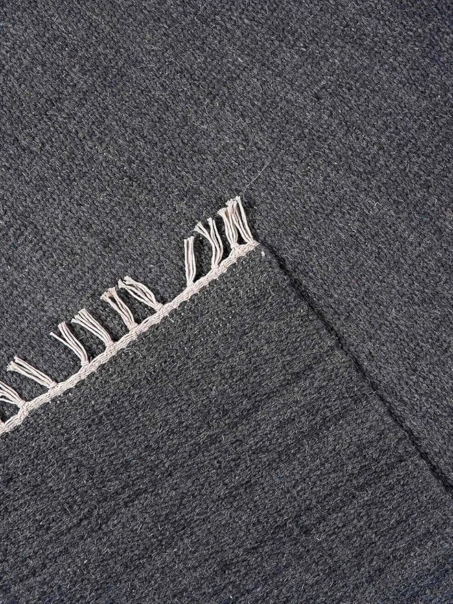 Rugsotic Carpets Hand Woven Flat Weave Kilim Wool ECO-Friendly Area Rugs - 8'x8', Square Shape, Charcoal Color, Solid Plain Design, Low Pile Handmade Area Rugs for Living Room, Bed Room (D00111)