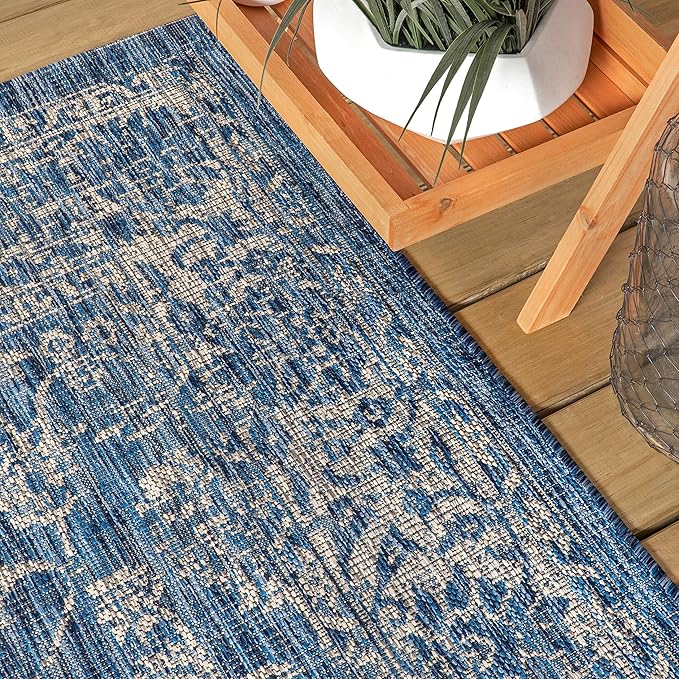 JONATHAN Y Weave Floral Indoor Outdoor Area Rug 10X14 Navy/Gray, Tela Bohemian Textured for Backyard, Patio, Porch, Easy-Cleaning, High Traffic, Pet-Friendly, Non-Shedding (SMB100B-14)