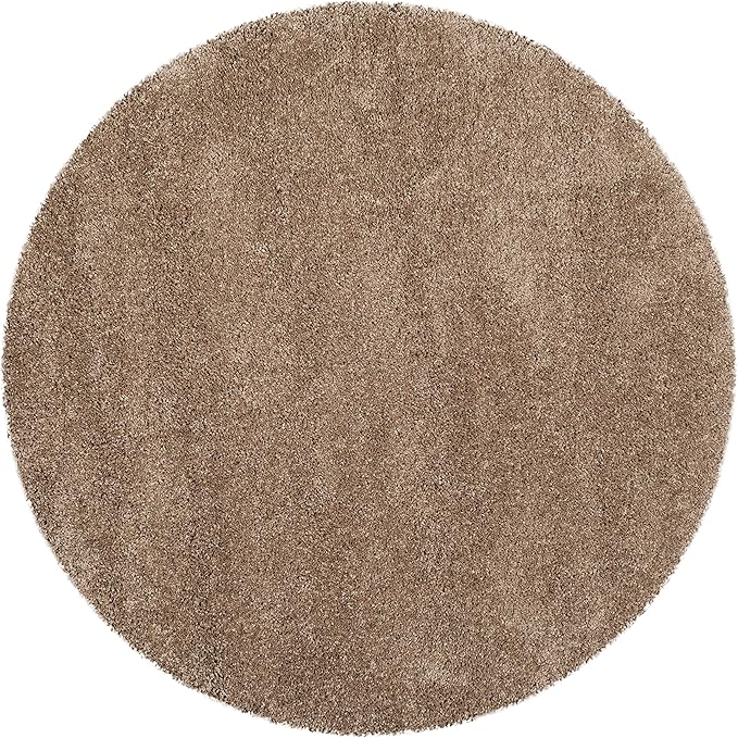 SAFAVIEH Milan Shag Collection 5'1" Round Dark Beige SG180 Solid Non-Shedding Living Room Bedroom Dining Room Entryway Plush 2-inch Thick Area Rug