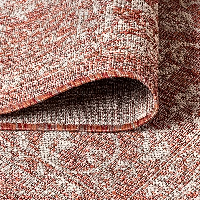 JONATHAN Y Weave Floral Indoor Outdoor Round Area Rug 6 Ft Red/Taupe, Tela Bohemian Textured for Backyard, Patio, Porch, Easy-Cleaning, High Traffic, Pet-Friendly, Non-Shedding (SMB100A-6R)
