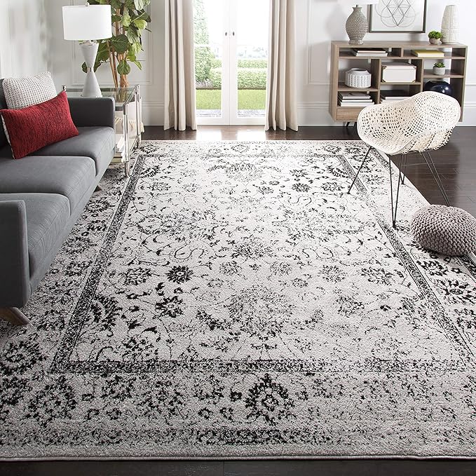SAFAVIEH Area Rug 12x18 - Adirondack Collection - Large - Grey & Black, Distressed Vintage Floral Design, Non-Shedding & Easy to Clean, Ideal for Living Room, Bedroom, Dining Space (ADR109B)