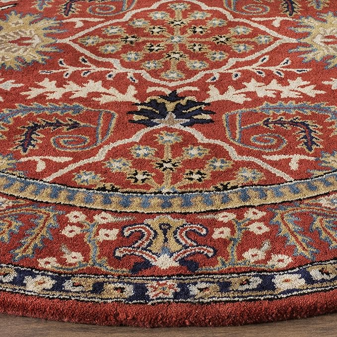 SAFAVIEH Antiquity Collection 4' Round Red/Multi AT64A Handmade Traditional Oriental Wool Area Rug
