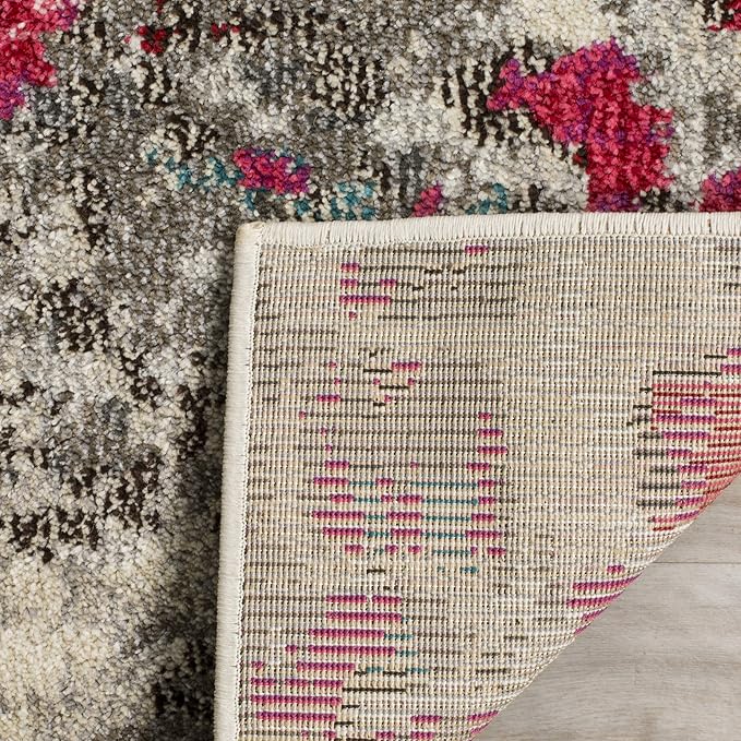 SAFAVIEH Monaco Collection Runner Rug - 2'2" x 12', Grey & Fuchsia, Boho Chic Abstract Watercolor Design, Non-Shedding & Easy Care, Ideal for High Traffic Areas in Living Room, Bedroom (MNC225R)