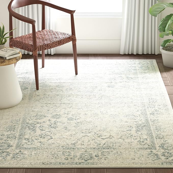 SAFAVIEH Adirondack Collection Area Rug - 5'1" x 7'6", Ivory & Slate, Distressed Vintage Floral Design, Non-Shedding & Easy to Clean, Ideal for Living Room, Bedroom, Dining Space (ADR109S)