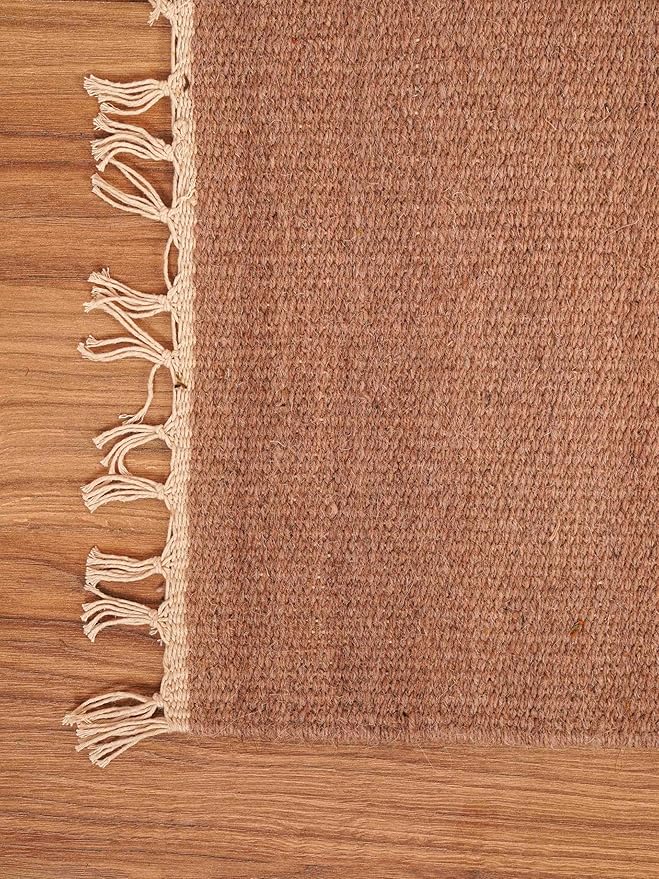 Rugsotic Carpets Hand Woven Flat Weave Kilim Wool ECO-Friendly Area Rugs - 8'x10', Rectangle Shape, Light Brown Color, Solid Plain Design, Low Pile Handmade Rugs for Living Room (D00111)