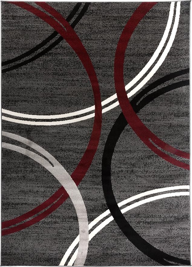 Rugshop Modern Wavy Circles Design Non-Shedding Area Rug, Carpet for Living Room, Dining Room, or Office,Grand Room,Open Spaces Red, 12' x 15'