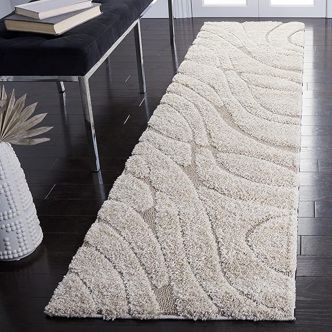 SAFAVIEH Florida Shag Collection Runner Rug - 2'3" x 9', Cream & Beige, Non-Shedding & Easy Care, 1.2-inch Thick Ideal for High Traffic Areas in Living Room, Bedroom (SG471-1113)