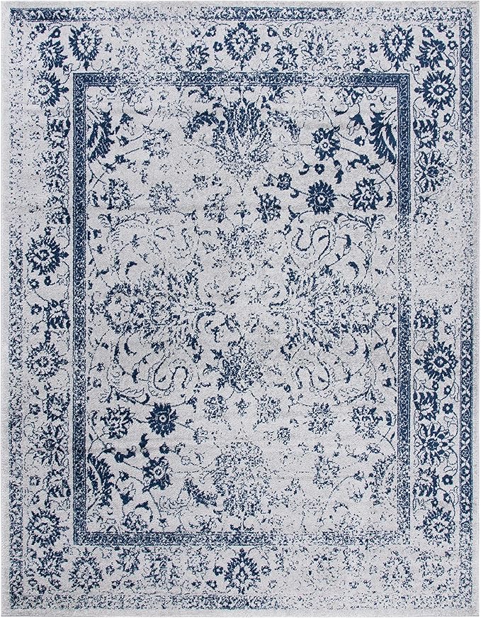 SAFAVIEH Area Rug 8x10 - Adirondack Collection - Large - Grey & Navy, Distressed Vintage Floral Design, Non-Shedding & Easy to Clean, Ideal for Living Room, Bedroom, Dining Space (ADR109P)