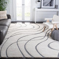 SAFAVIEH Florida Shag Collection Area Rug - 8' Square, Cream & Grey, Non-Shedding & Easy Care, 1.2-inch Thick Ideal for High Traffic Areas in Living Room, Bedroom (SG471-1180)