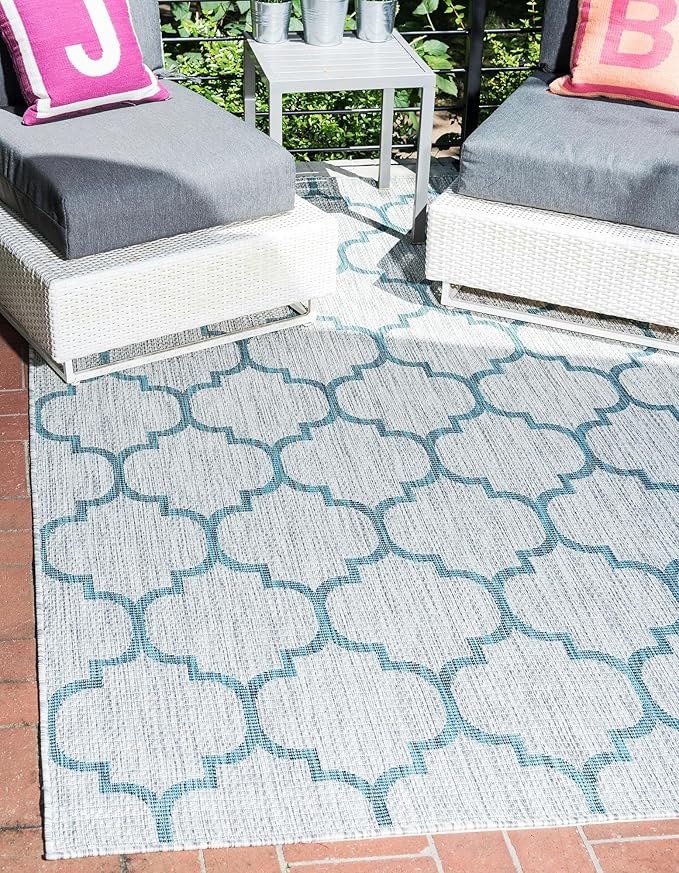 Unique Loom Outdoor Trellis Collection Area Rug (9' x 12' Rectangle, Gray/ Ivory)