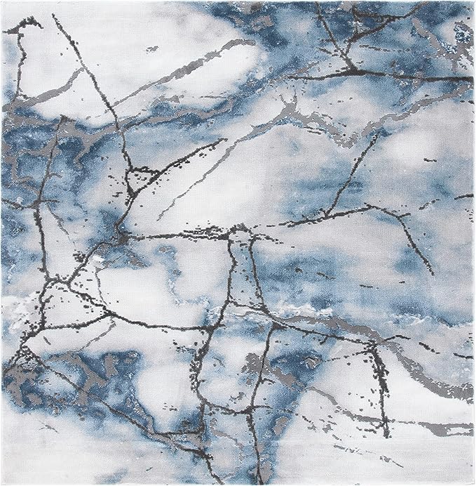 SAFAVIEH Craft Collection Area Rug - 9' Square, Grey & Blue, Modern Abstract Design, Non-Shedding & Easy Care, Ideal for High Traffic Areas in Living Room, Bedroom (CFT877L)