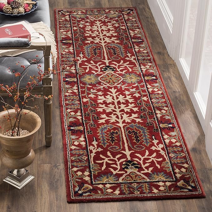 SAFAVIEH Antiquity Collection Runner Rug - 2'3" x 14', Red & Multi, Handmade Traditional Oriental Wool, Ideal for High Traffic Areas in Living Room, Bedroom (AT64A)