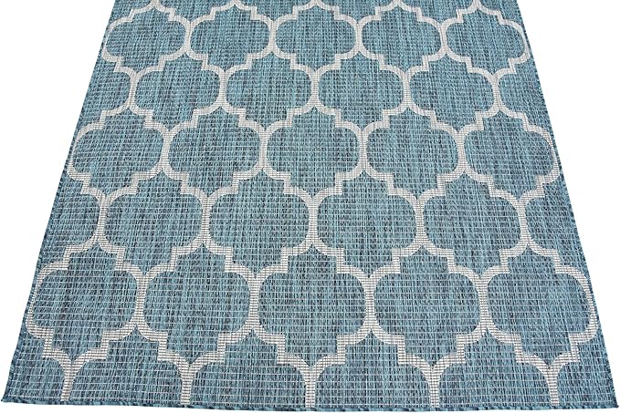 Unique Loom Outdoor Trellis Collection Area Rug (5' 3" x 8' Rectangle, Teal/ Gray)