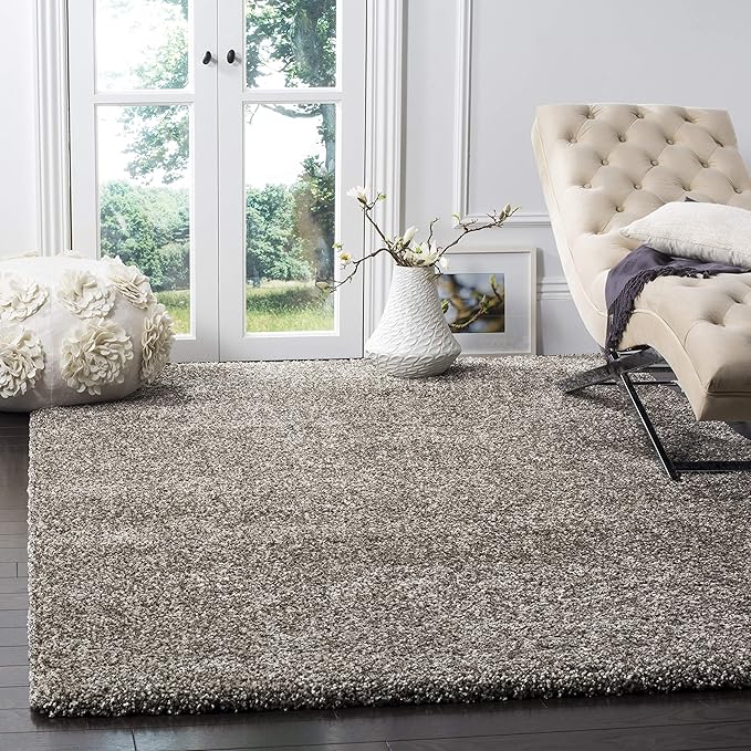 SAFAVIEH Milan Shag Collection Area Rug - 5'1" Square, Grey, Solid Design, Non-Shedding & Easy Care, 2-inch Thick Ideal for High Traffic Areas in Living Room, Bedroom (SG180-8080)