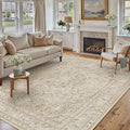 Brown 6x9 Area Rug Washable Vintage Carpet for Living Room Bedroom Large Soft Retro Floral Low Pile Thin Indoor Rug Non Slip Central Medallion Floor Cover for Dining Room Office