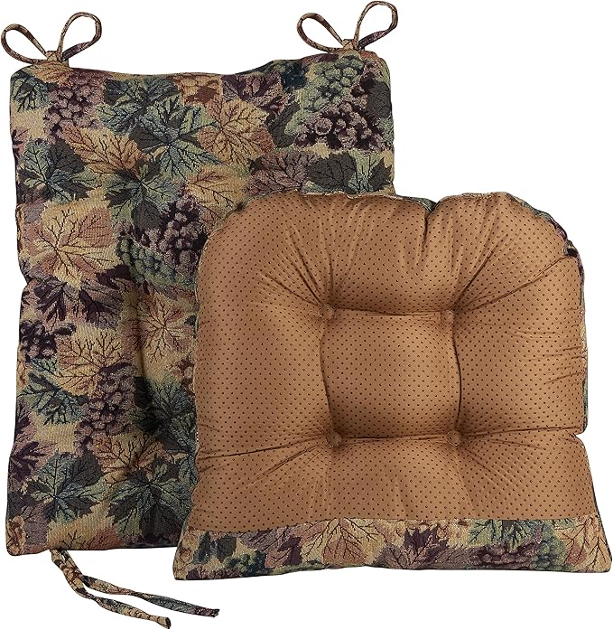 Klear Vu Omega Non-Slip Rocking Chair Cushion Set, Assembled in USA, Thick Padding & Tufted Design, Includes Seat Pad & Back Pillow with Ties, 17x17 Inches, 2-Piece Set, Cabernet