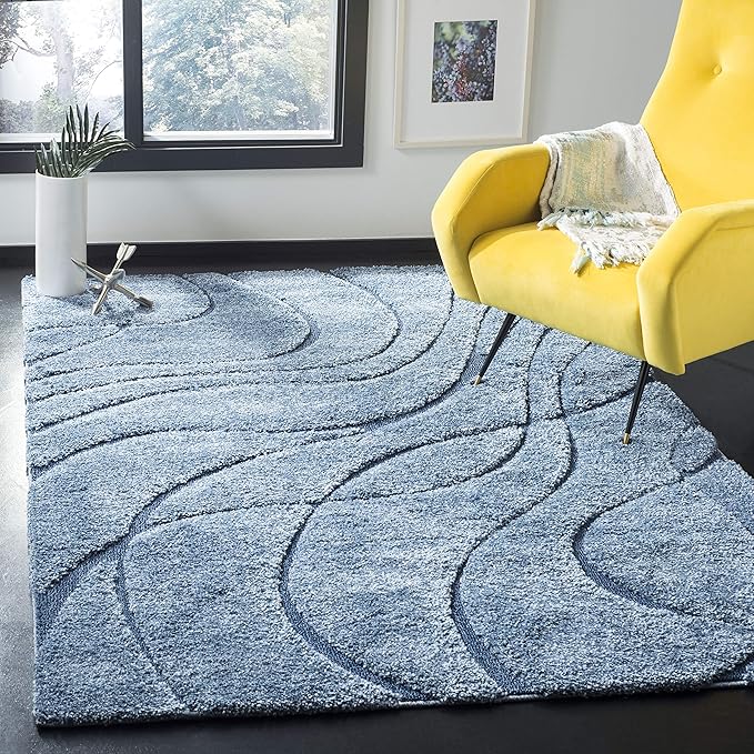 SAFAVIEH Florida Shag Collection Area Rug - 6' x 9', Light Blue & Blue, Non-Shedding & Easy Care, 1.2-inch Thick Ideal for High Traffic Areas in Living Room, Bedroom (SG471-6065)