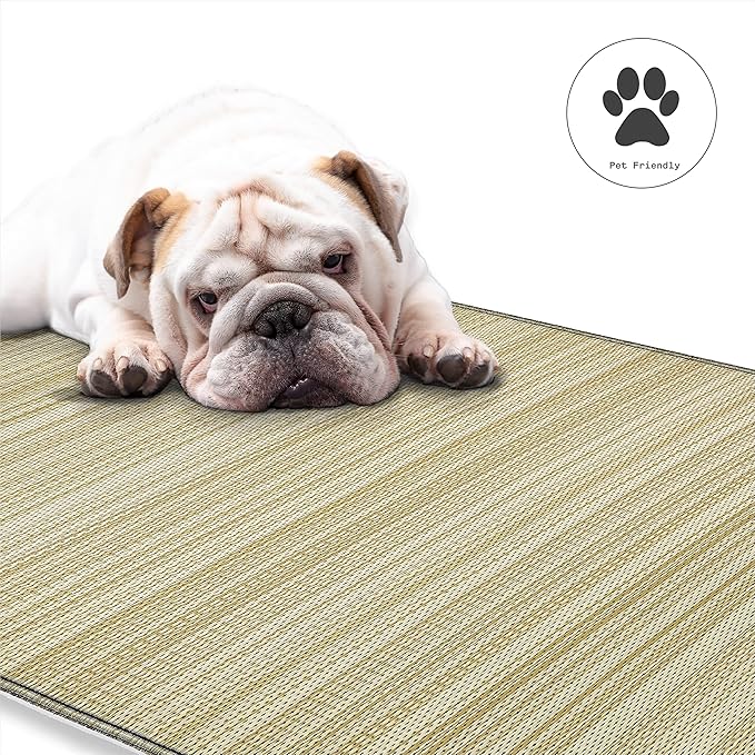 Fab Habitat Striped Neutral Outdoor Rug - Waterproof, Fade Resistant, Crease-Free, Reversible - Premium Recycled Plastic - Patio Porch Balcony Deck - Cancun Shadow SandBlack - 8x10 ft