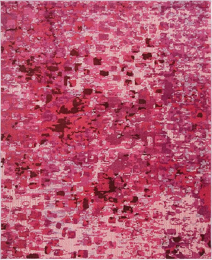 SAFAVIEH Monaco Collection Area Rug - 6'7" x 9'2", Fuchsia, Boho Chic Abstract Watercolor Design, Non-Shedding & Easy Care, Ideal for High Traffic Areas in Living Room, Bedroom (MNC225F)