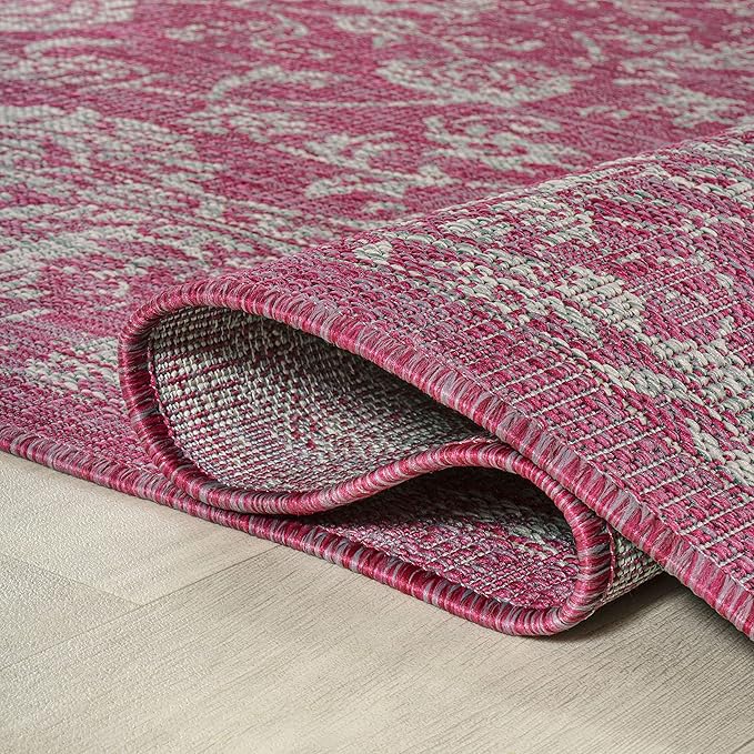 JONATHAN Y Weave Floral Indoor Outdoor Area Rug 8X10 Fuchsia/Light Gray, Tela Bohemian Textured for Backyard, Patio, Porch, Easy-Cleaning, High Traffic, Pet-Friendly, Non-Shedding (SMB100G-8)