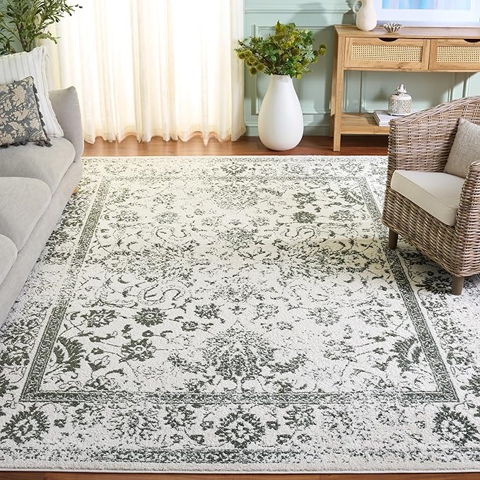 SAFAVIEH Area Rug 10x14 - Adirondack Collection - Large - Ivory & Dark Green, Distressed Vintage Floral Design, Non-Shedding & Easy to Clean, Ideal for Living Room, Bedroom, Dining Space (ADR109X)