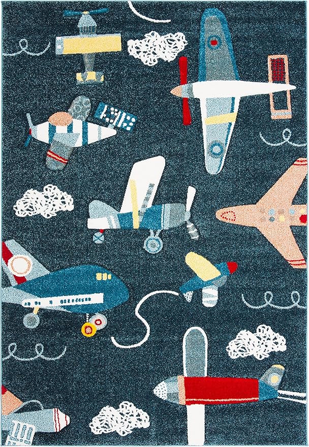 SAFAVIEH Carousel Kids Collection Area Rug - 9' x 12', Navy & Ivory, Non-Shedding & Easy Care, Ideal for High Traffic Areas for Boys & Girls in Playroom, Nursery, Bedroom (CRK167N)