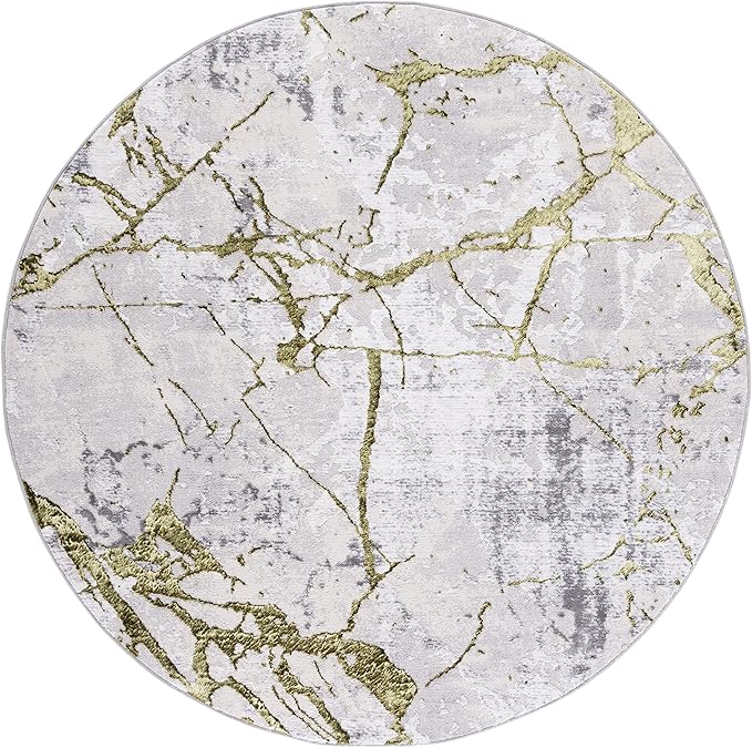 SAFAVIEH Amelia Collection Area Rug - 6'7" Round, Grey & Green, Modern Abstract Design, Non-Shedding & Easy Care, Ideal for High Traffic Areas in Living Room, Bedroom (ALA293J)