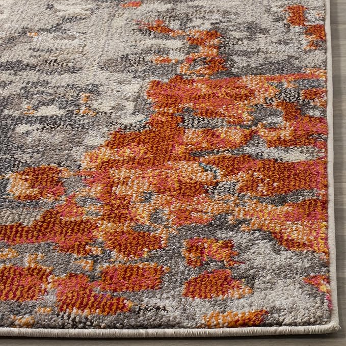SAFAVIEH Monaco Collection Runner Rug - 2'2" x 8', Grey & Orange, Boho Chic Abstract Watercolor Design, Non-Shedding & Easy Care, Ideal for High Traffic Areas in Living Room, Bedroom (MNC225H)