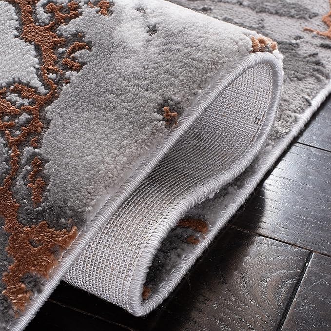 SAFAVIEH Craft Collection Area Rug - 4' Square, Grey & Orange, Modern Abstract Marble Pattern Design, Non-Shedding & Easy Care, Ideal for High Traffic Areas in Living Room, Bedroom (CFT877P)